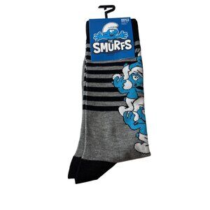 Mens Crew Socks Gray Blue Striped Cartoon Graphic Character One Size New
